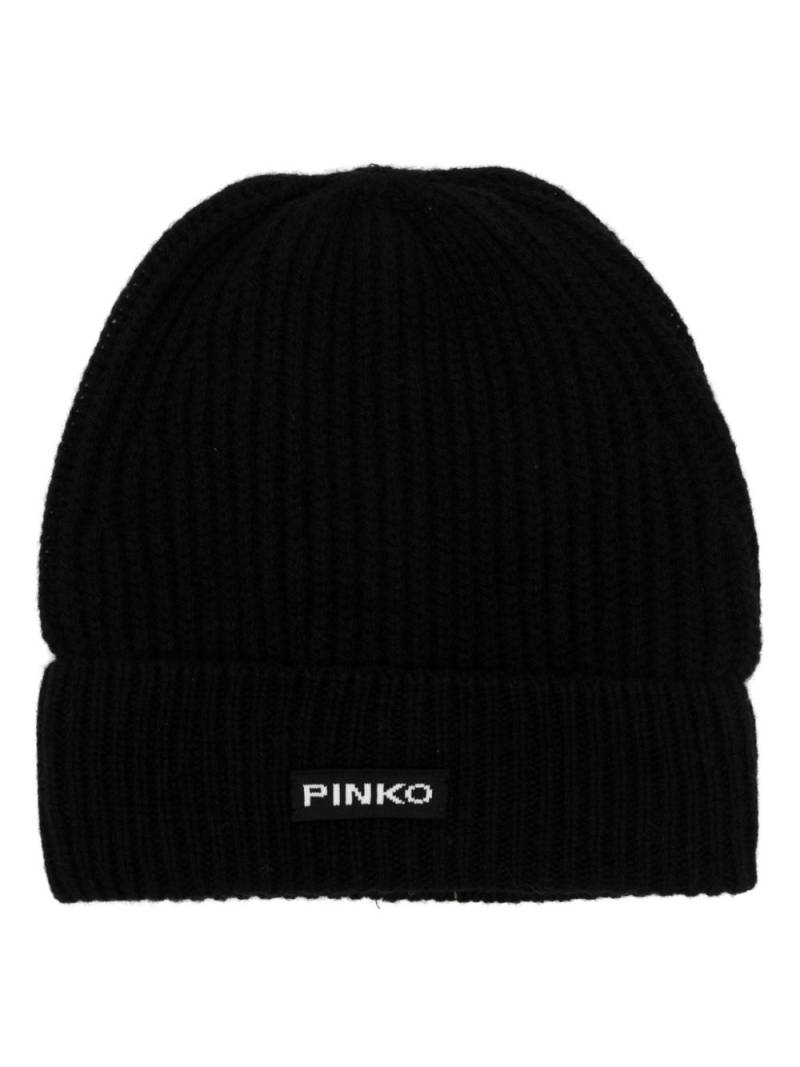 PINKO logo-patch beanie hat - Black von PINKO