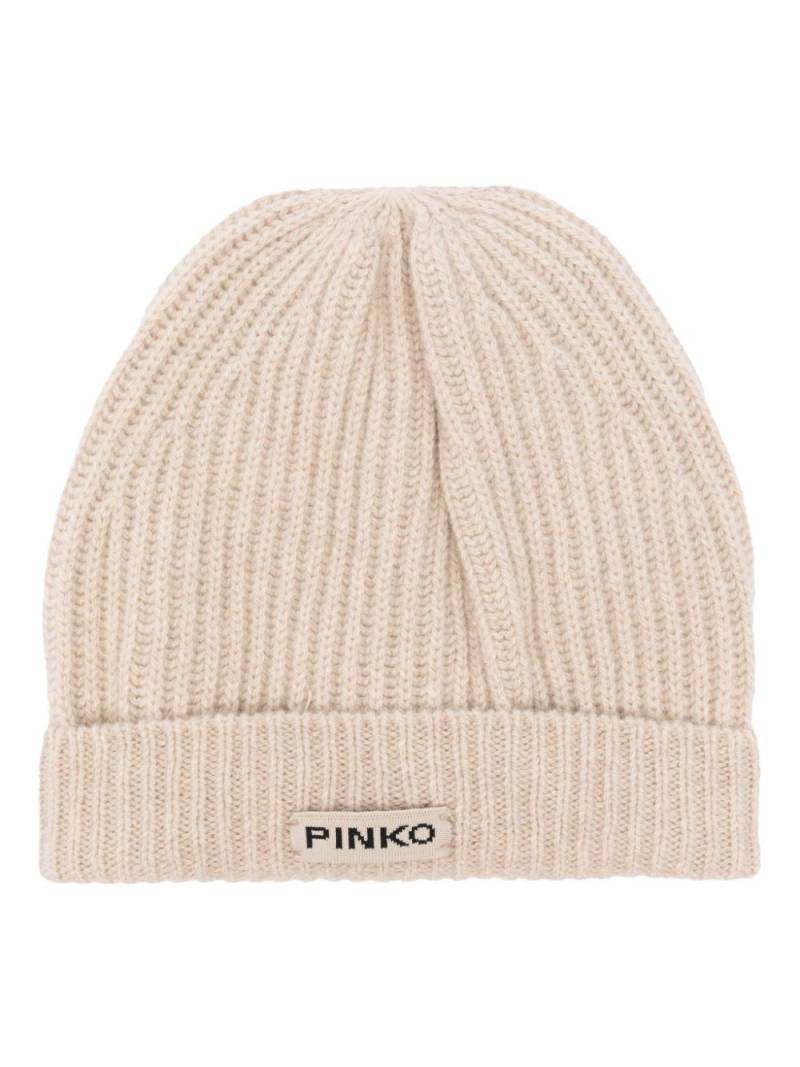 PINKO logo-patch beanie hat - Neutrals von PINKO