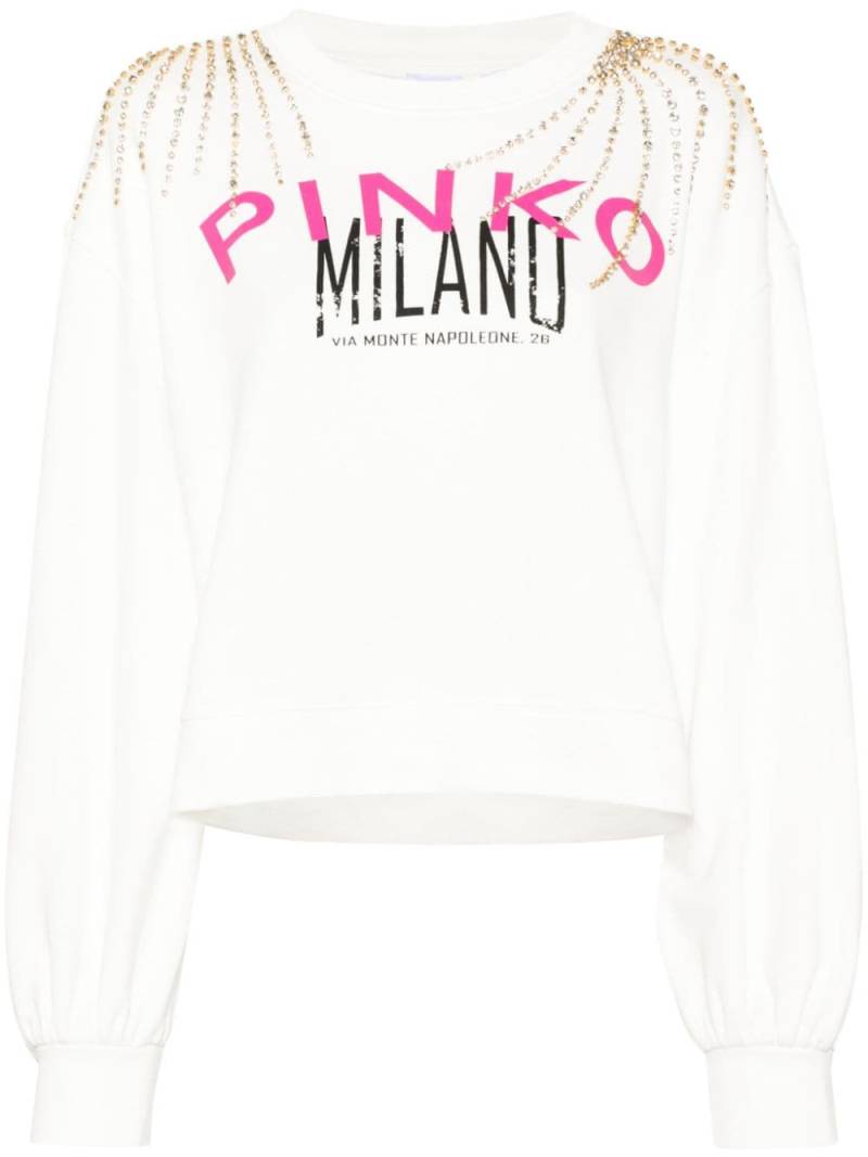 PINKO logo-print crystal-embellished sweatshirt - White von PINKO