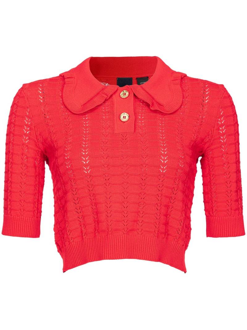 PINKO pointelle-knit cropped polo top - Red von PINKO