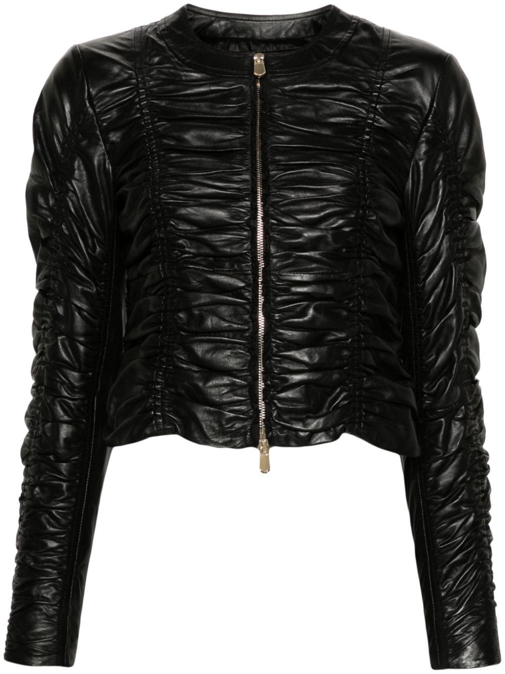 PINKO ruched leather jacket - Black von PINKO