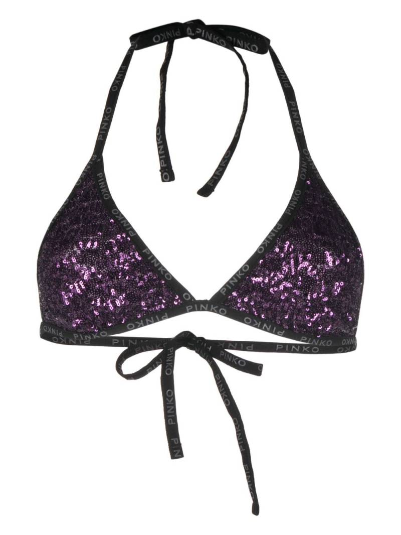 PINKO sequin-embellished logo bikini top - Purple von PINKO