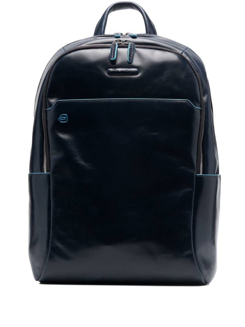 PIQUADRO leather logo-patch backpack - Blue von PIQUADRO