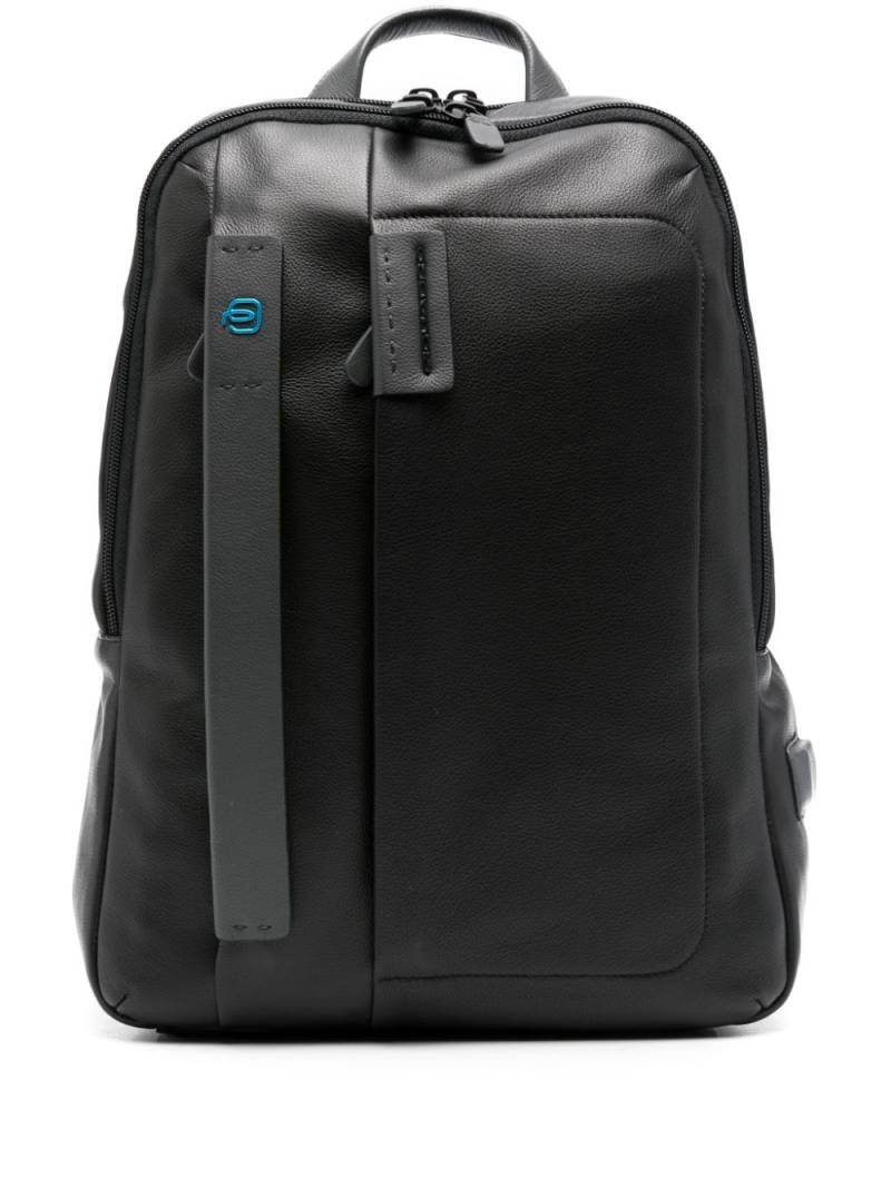 PIQUADRO logo-plaque leather laptop backpack - Black von PIQUADRO