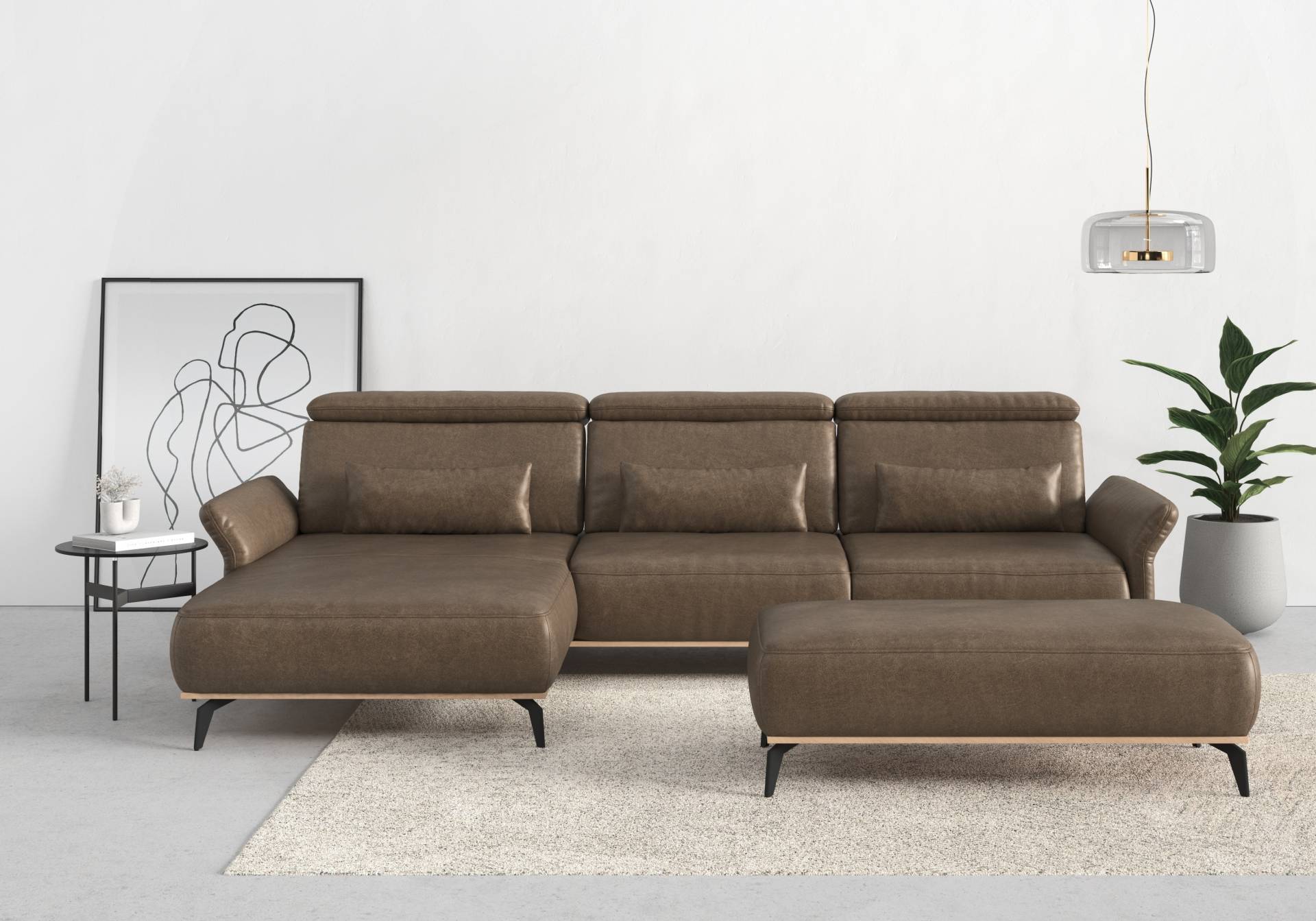 Places of Style Ecksofa »Fjord L-Form«, massiv, wahlweise mit Armlehnfunktion, Kopf- Sitztiefenverstellung von PLACES OF STYLE