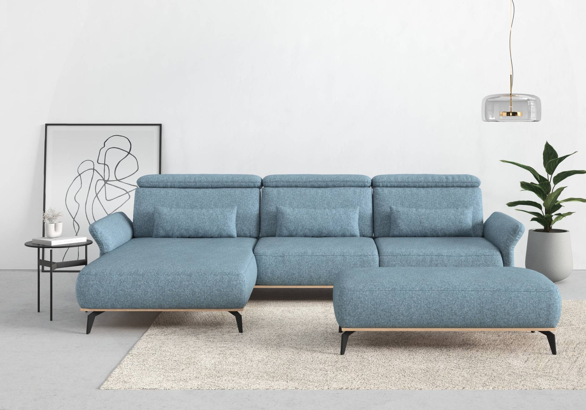 Places of Style Ecksofa »Fjord L-Form«, massiv, wahlweise mit Armlehnfunktion, Kopf- Sitztiefenverstellung von PLACES OF STYLE