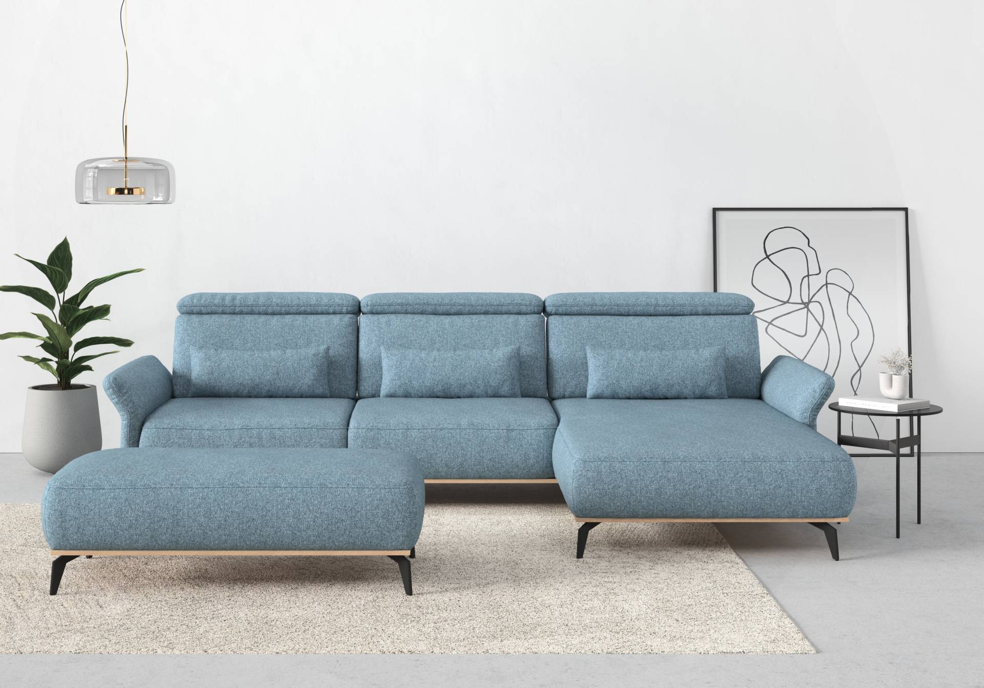 Places of Style Ecksofa »Fjord L-Form«, massiv, wahlweise mit Armlehnfunktion, Kopf- Sitztiefenverstellung von PLACES OF STYLE