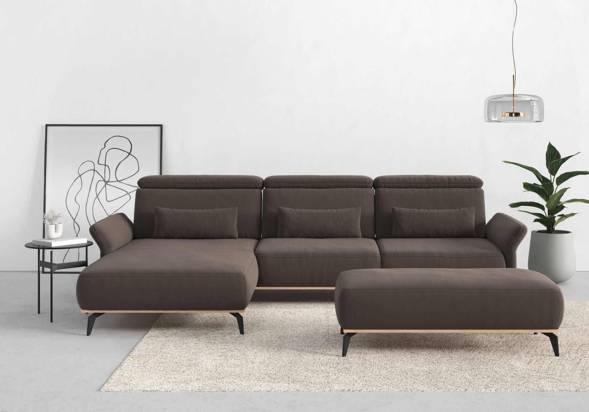 Places of Style Ecksofa »Fjord L-Form«, massiv, wahlweise mit Armlehnfunktion, Kopf- Sitztiefenverstellung von PLACES OF STYLE