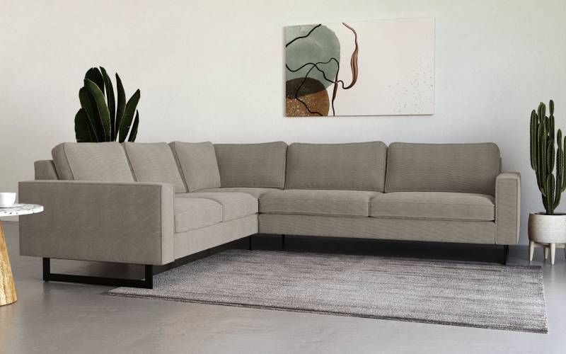 Places of Style Ecksofa »Pinto, 250/290 cm, langer Schenkel, XXL, Ottomane«, Cord, Feincord, Luxus-Microfaser Leder und Chenille von PLACES OF STYLE