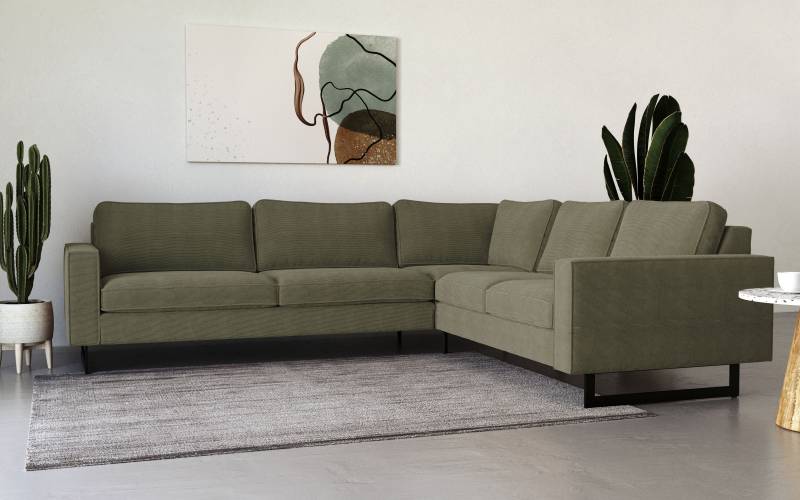 Places of Style Ecksofa »Pinto, 250/290 cm, langer Schenkel, XXL, Ottomane«, Cord, Feincord, Luxus-Microfaser Leder und Chenille von PLACES OF STYLE