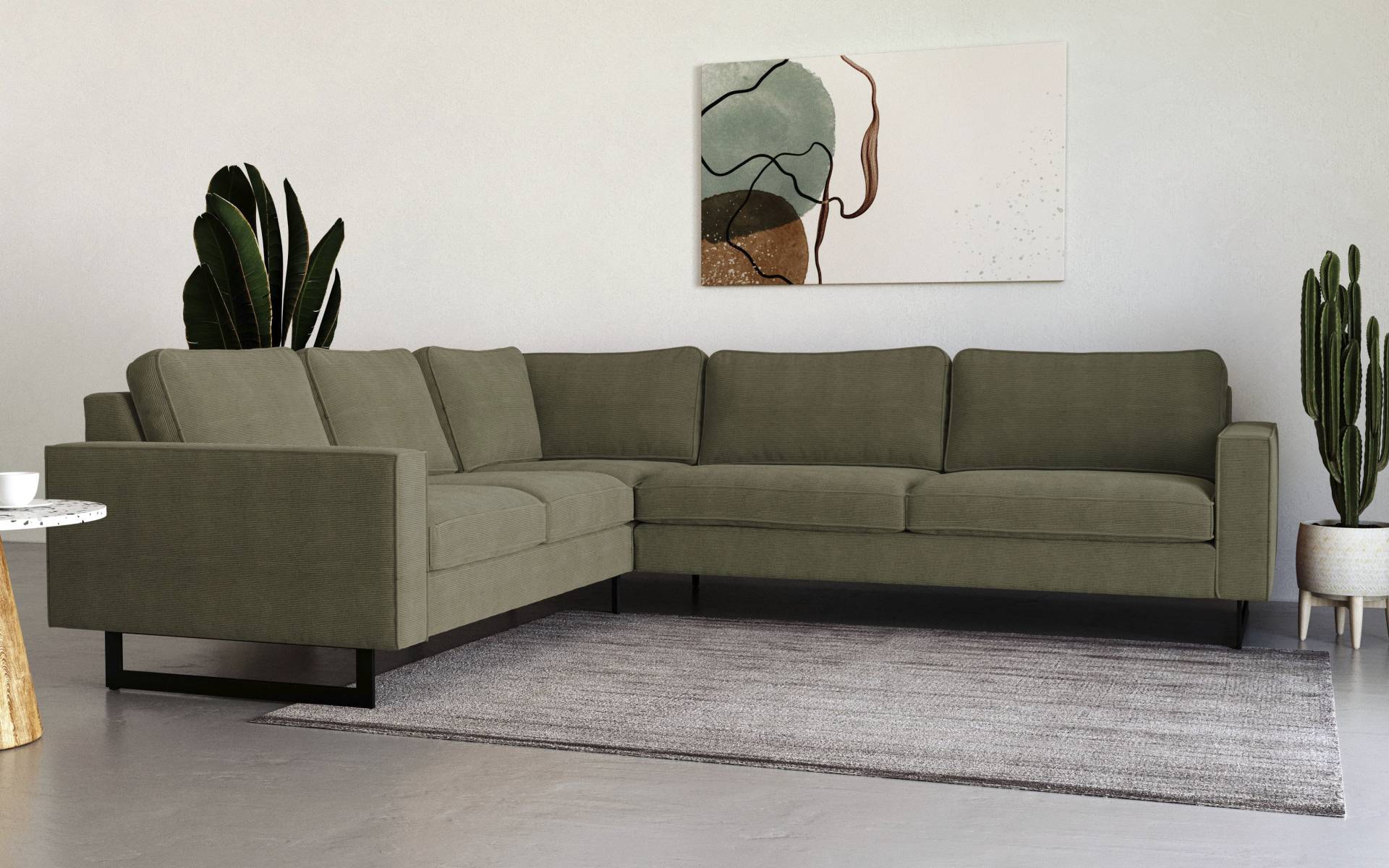 Places of Style Ecksofa »Pinto, 250/290 cm, langer Schenkel, XXL, Ottomane«, Cord, Feincord, Luxus-Microfaser Leder und Chenille von PLACES OF STYLE