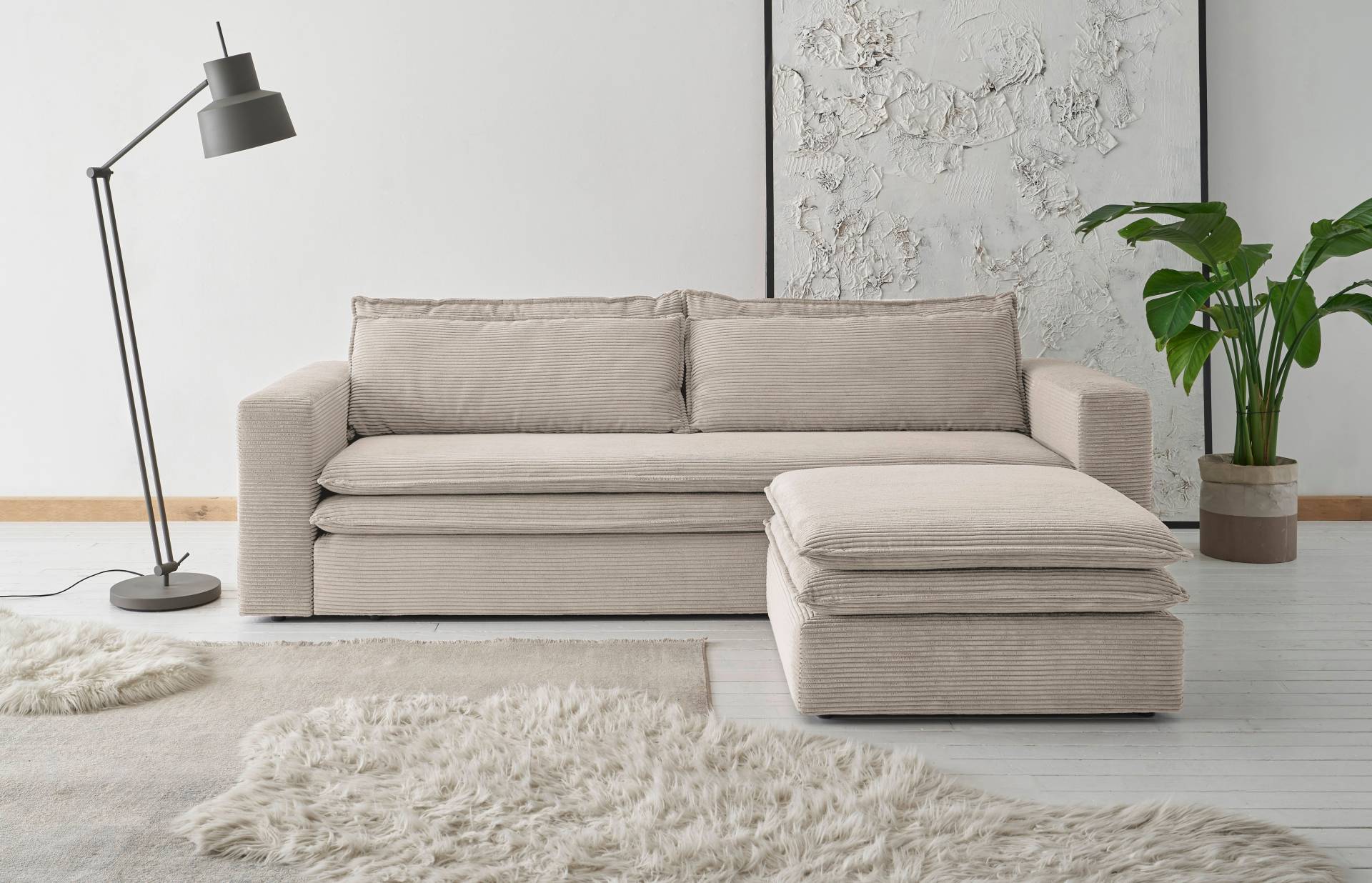 Places of Style Sitzgruppe »PIAGGE«, (2 tlg.), 3-Sitzer-Sofa mit Bettfunktion und Loveseat-Hocker im Set von PLACES OF STYLE