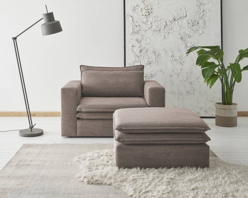 Places of Style Polstersessel »PIAGGE«, (2 tlg.), Hochwertiger Cord, Loveseat und Loveseat-Hocker im Set von PLACES OF STYLE