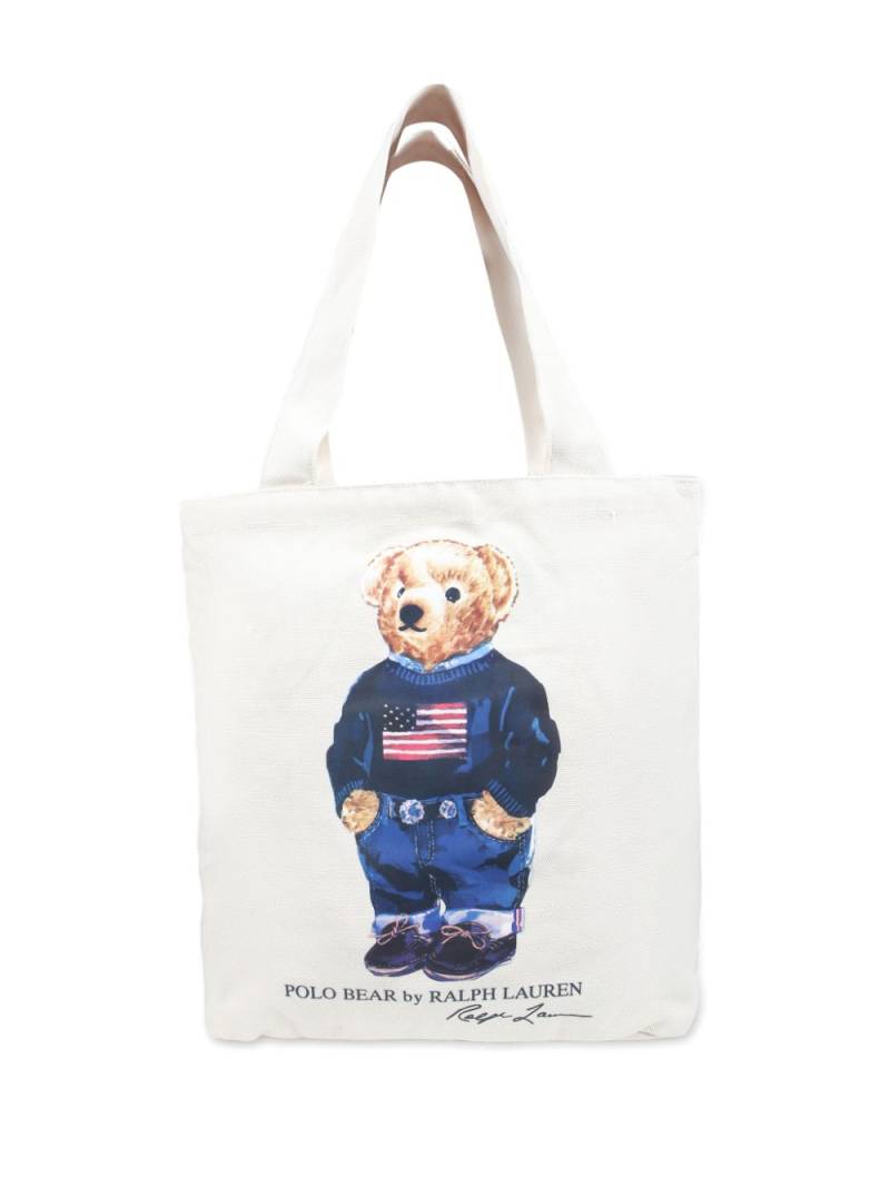 POLO RALPH LAUREN KIDS Polo Bear cotton tote bag - White von POLO RALPH LAUREN KIDS