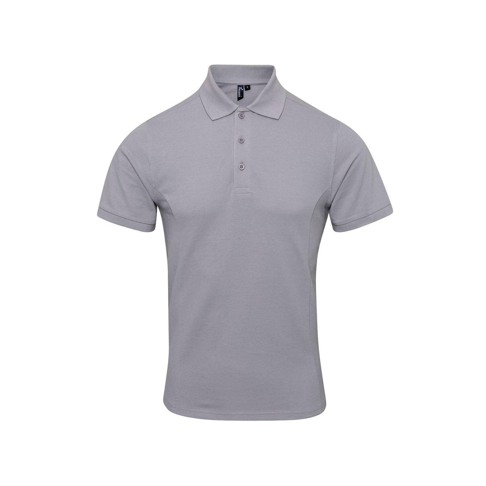 PREMIER - Coolchecker PiquéPoloshirt mit CoolPlus, für Herren, Silber, Größe M von PREMIER