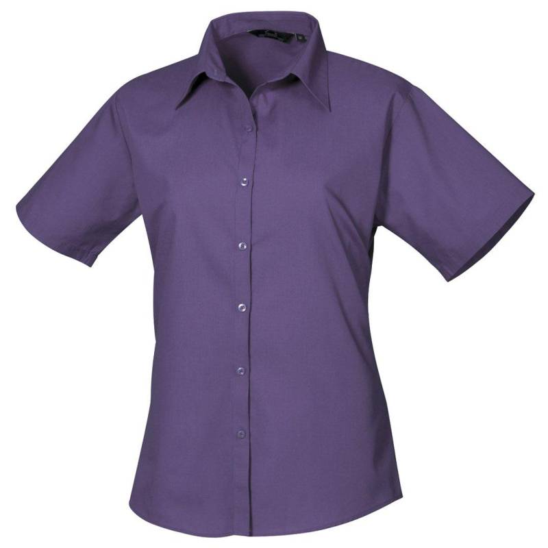 Kurzarm Popeline Bluse Arbeitshemd Damen Lila 46 von PREMIER