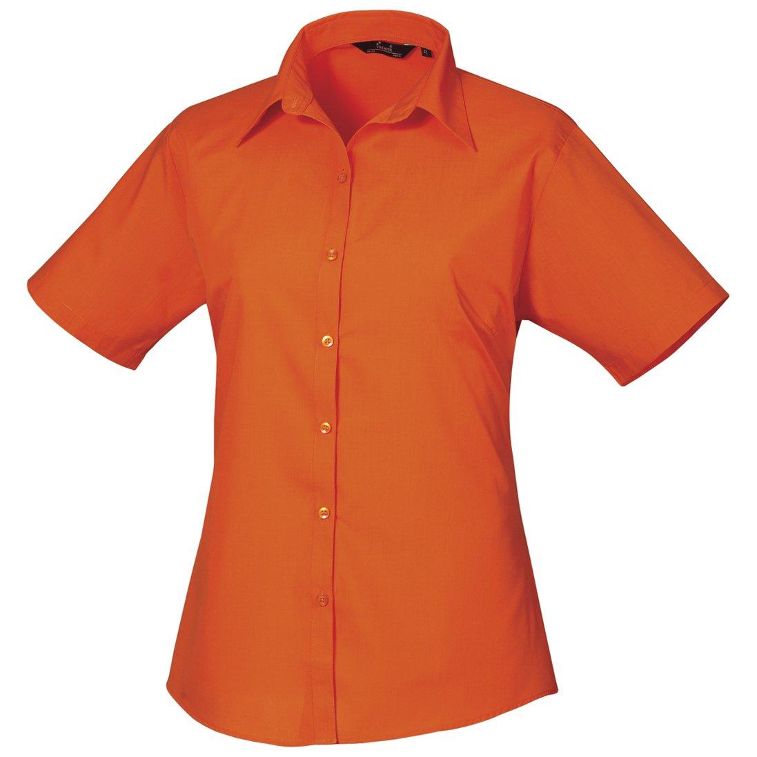 Kurzarm Popeline Bluse Arbeitshemd Damen Orange 40 von PREMIER