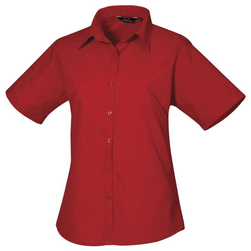 Kurzarm Popeline Bluse Arbeitshemd Damen Rot Bunt 40 von PREMIER