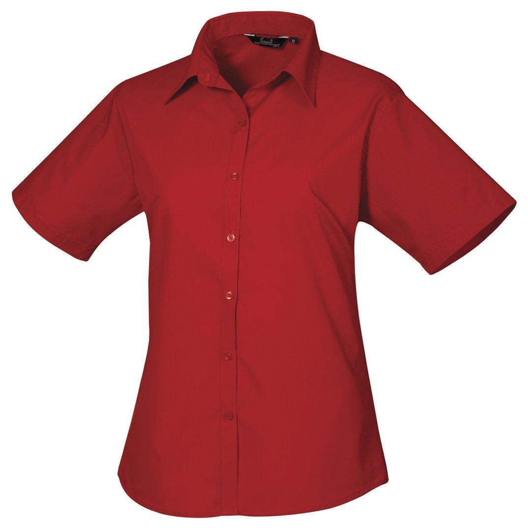 Kurzarm Popeline Bluse Arbeitshemd Damen Rot Bunt 52 von PREMIER