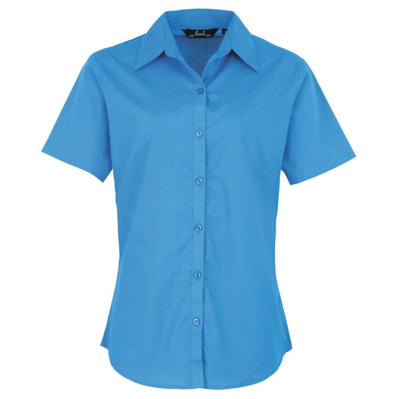 Kurzarm Popeline Bluse Arbeitshemd Damen Saphirblau 32 von PREMIER