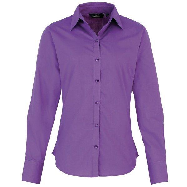 Popeline Bluse Arbeitshemd, Langärmlig Damen Violett 32 von PREMIER