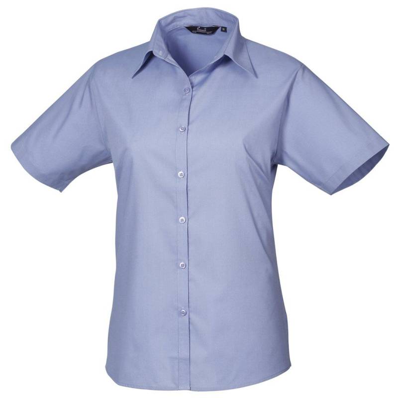 PREMIER - Kurzarm Popeline Bluse Arbeitshemd, für Damen, Blau, Größe 34 von PREMIER