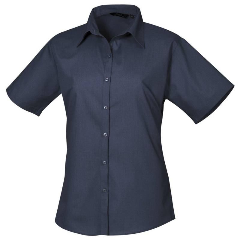 PREMIER - Kurzarm Popeline Bluse Arbeitshemd, für Damen, Marine, Größe 34 von PREMIER