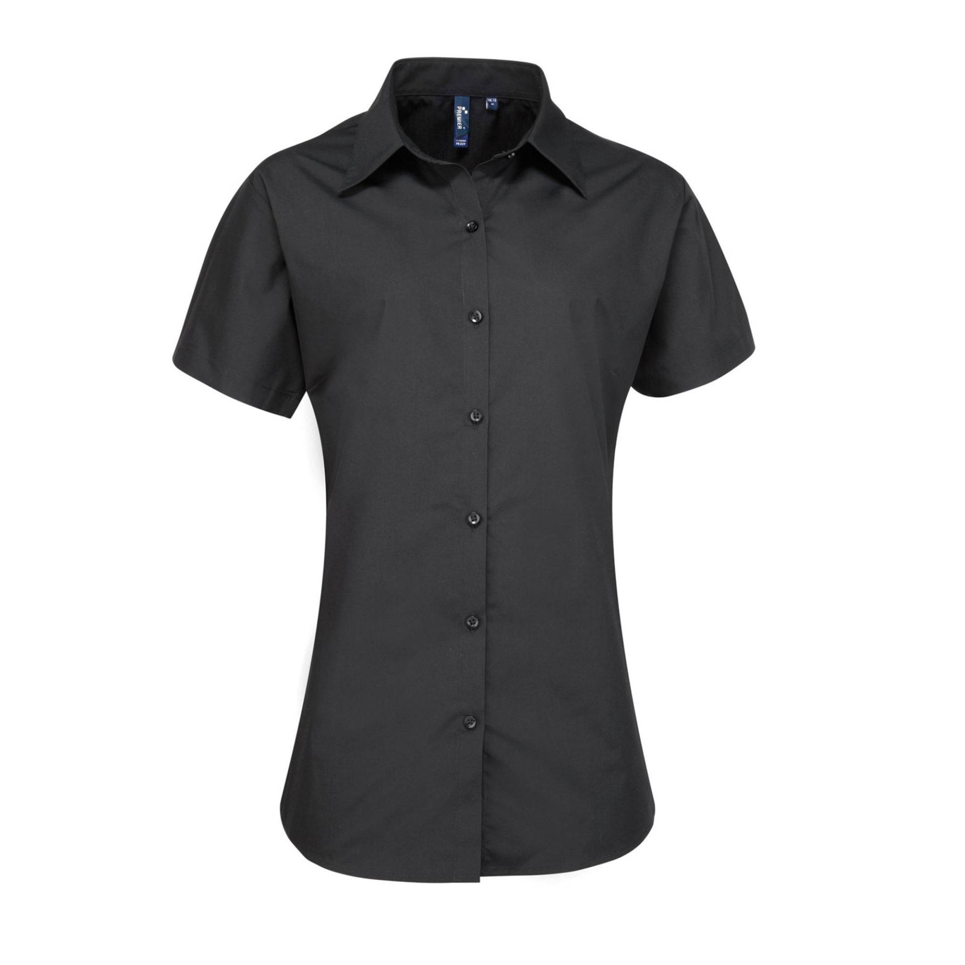 PREMIER - Popeline Bluse Arbeitshemd, kurzärmlig, für Damen, Schwarz, Größe 34 von PREMIER