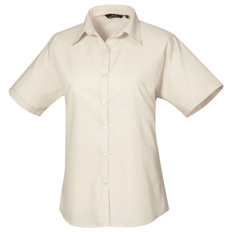 PREMIER - Kurzarm Popeline Bluse Arbeitshemd, für Damen, Beige, Größe 34 von PREMIER