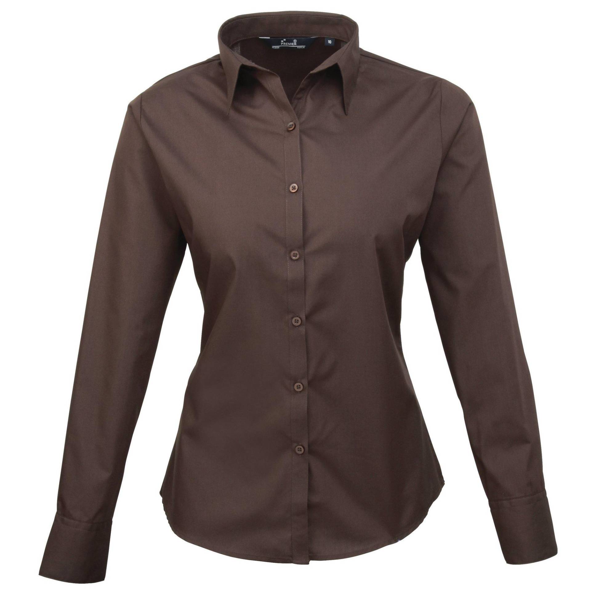 Popeline Bluse Arbeitshemd, Langärmlig Damen Braun 36 von PREMIER