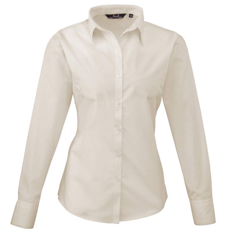 Popeline Bluse Arbeitshemd, Langärmlig Damen Beige 36 von PREMIER