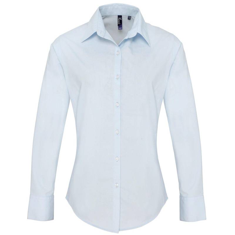 PREMIER - Popeline Bluse Arbeitshemd, langärmlig, für Damen, Hellblau, Größe 42 von PREMIER