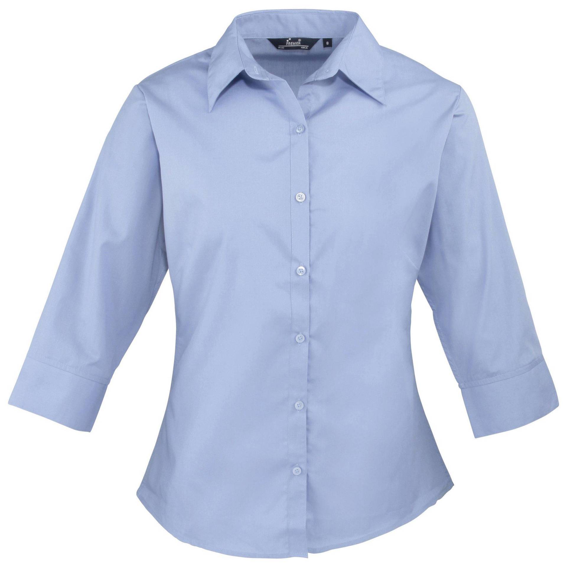 Popeline Bluse Arbeitshemd, 3/4 Arm Damen Blau 42 von PREMIER