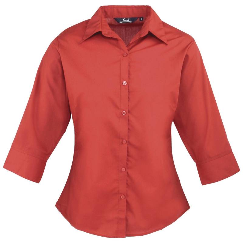 Popeline Bluse Arbeitshemd, 34 Arm Damen Rot Bunt 42 von PREMIER