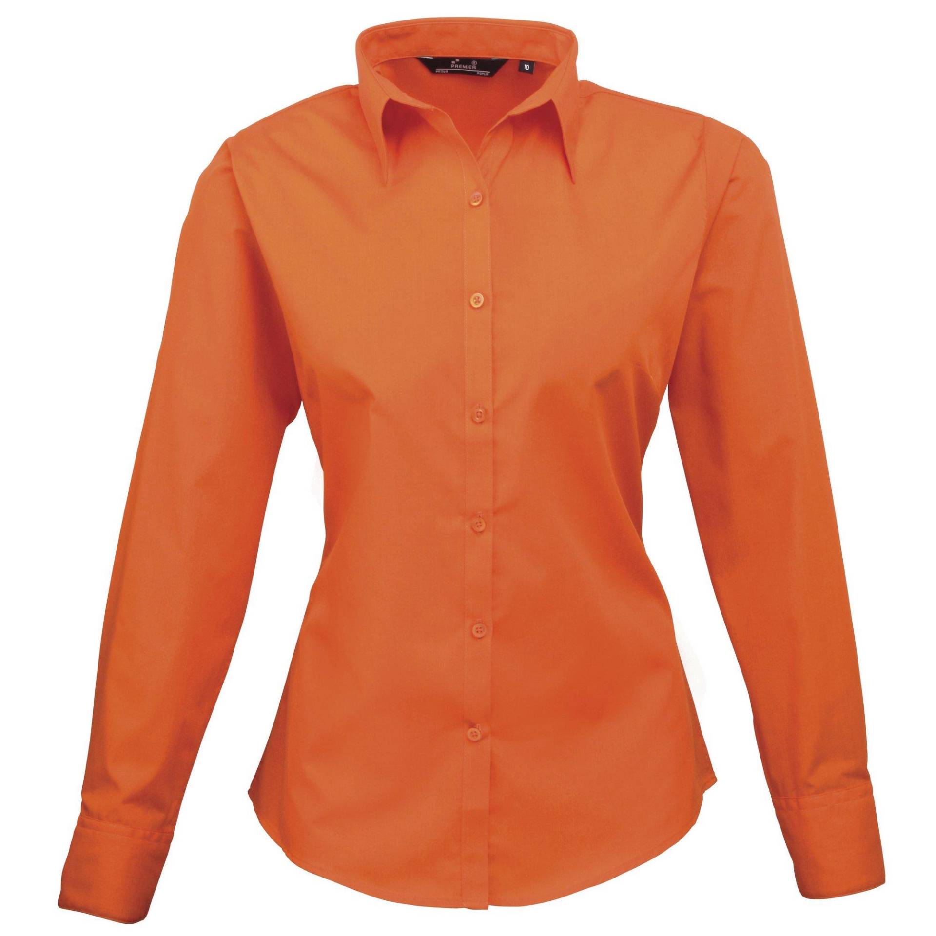 Popeline Bluse Arbeitshemd, Langärmlig Damen Orange 44 von PREMIER