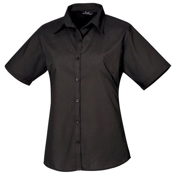 PREMIER - Kurzarm Popeline Bluse Arbeitshemd, für Damen, Schwarz, Größe 44 von PREMIER