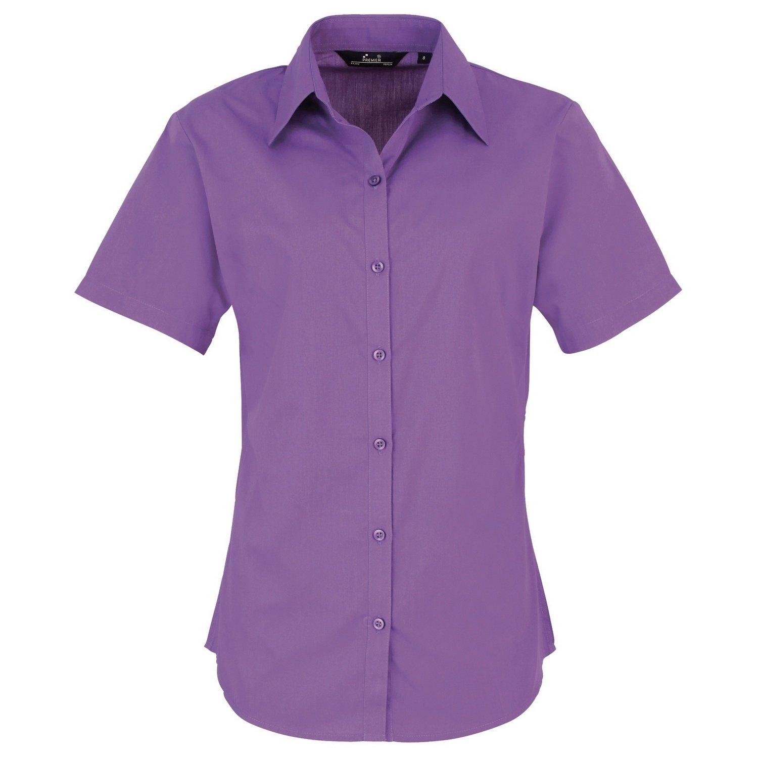 PREMIER - Kurzarm Popeline Bluse Arbeitshemd, für Damen, Violett, Größe 46 von PREMIER