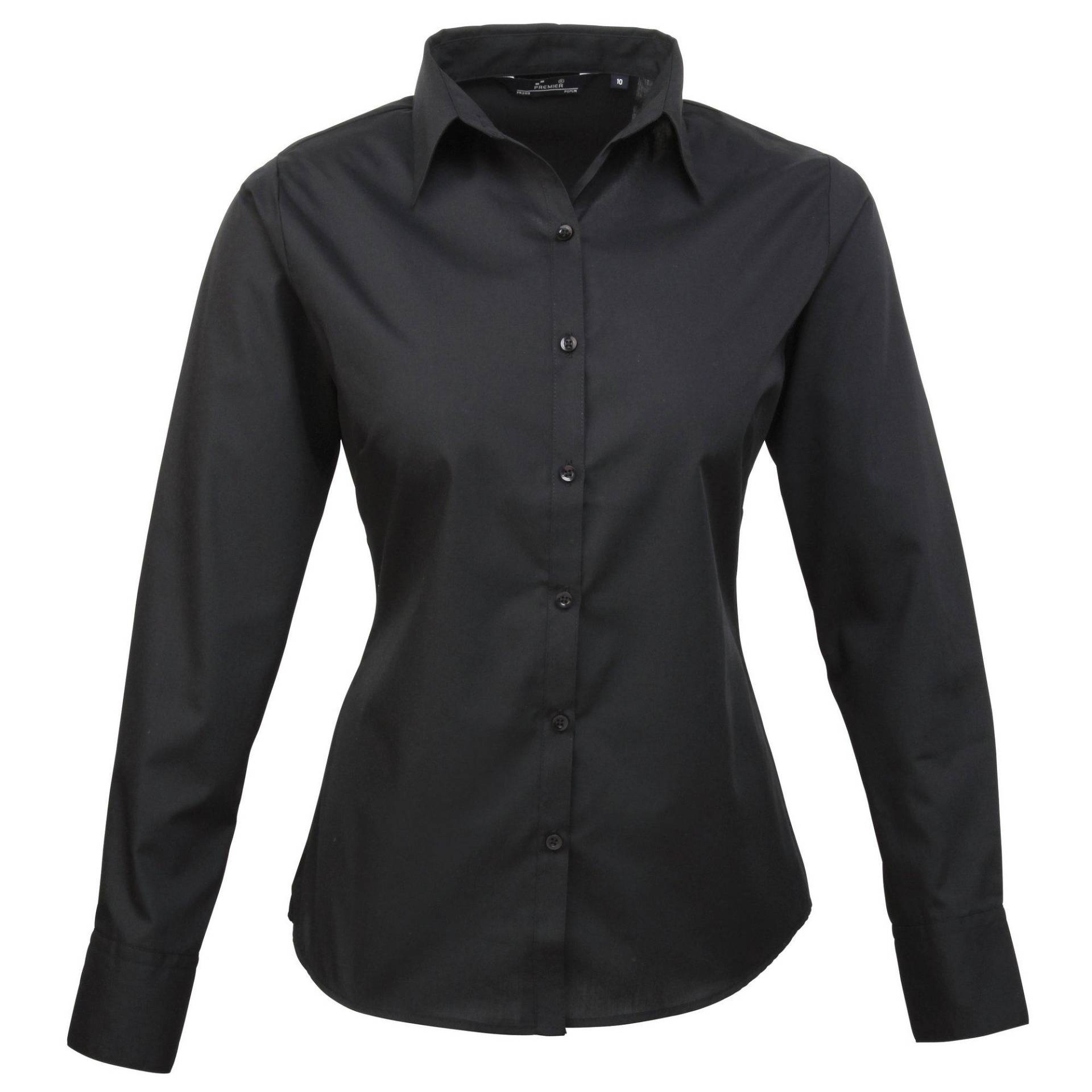 Popeline Bluse Arbeitshemd, Langärmlig Damen Schwarz 46 von PREMIER