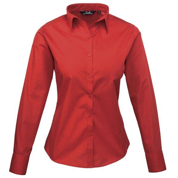 Popeline Bluse Arbeitshemd, Langärmlig Damen Rot Bunt 48 von PREMIER