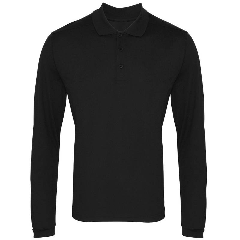 Coolchecker Pique Polohemd, Langärmlig Herren Schwarz 4XL von PREMIER