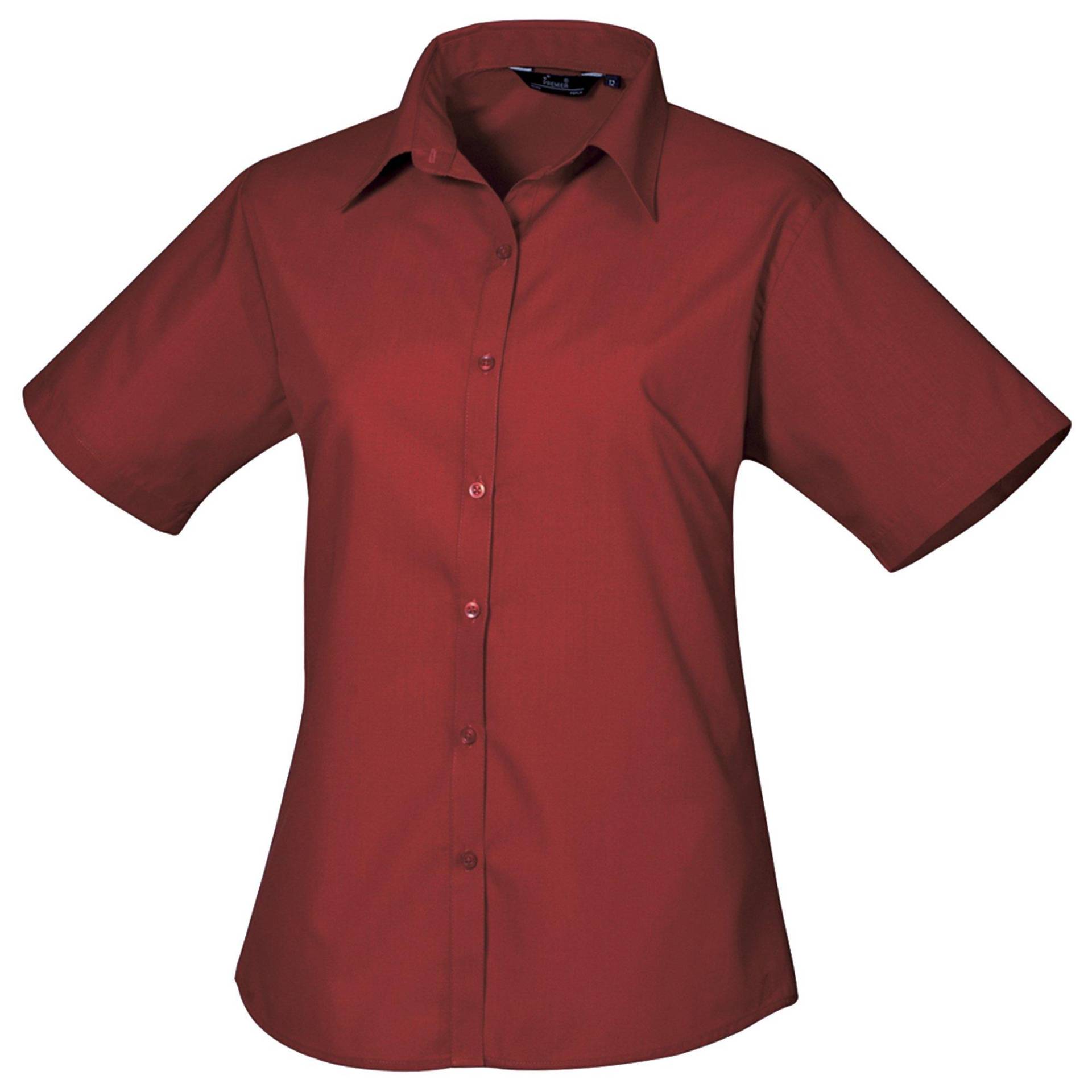 Kurzarm Popeline Bluse Arbeitshemd Damen Weinrot 54 von PREMIER