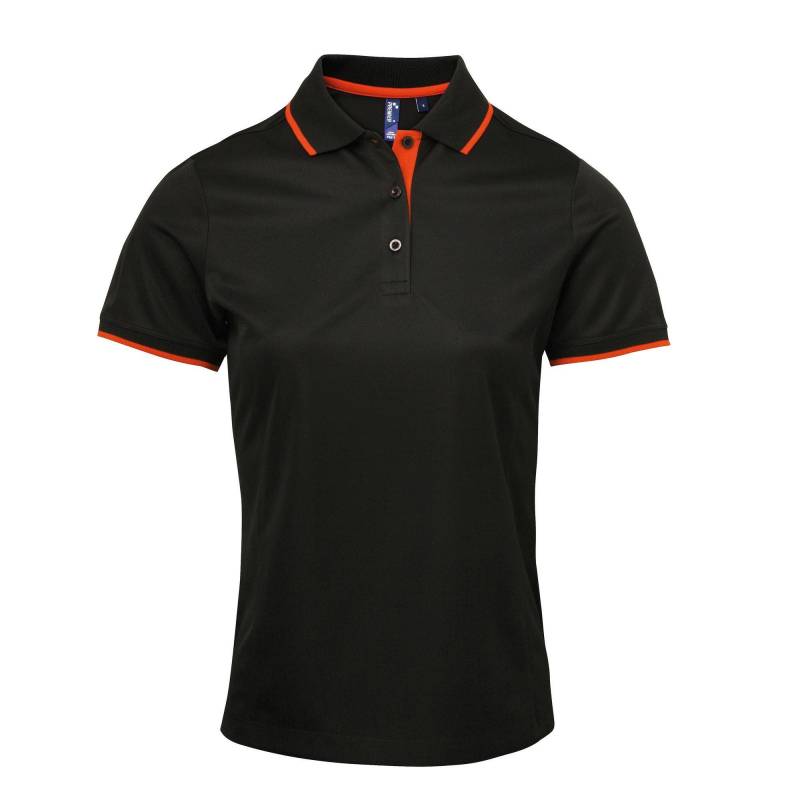 Kontrast Coolkaro Polo Shirt Damen Schwarz L von PREMIER