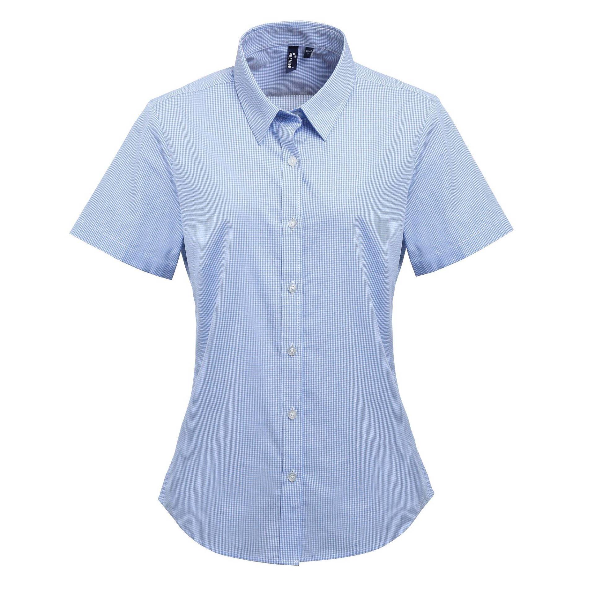 Microkaro Kurzarm Bluse Damen Blau L von PREMIER