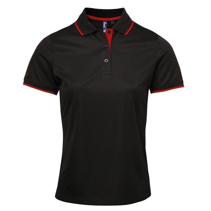 PREMIER - Kontrast CoolKaro Polo Shirt, für Damen, Schwarz, Größe S von PREMIER