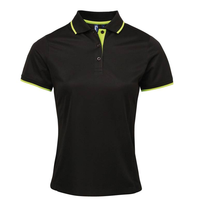 Kontrast Coolkaro Polo Shirt Damen Schwarz XL von PREMIER