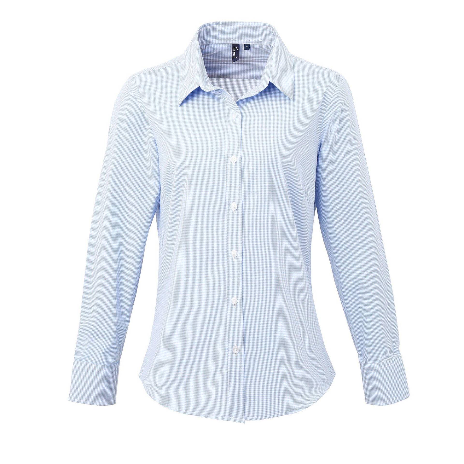 Mikro Karo Langarm Bluse Damen Blau XS von PREMIER