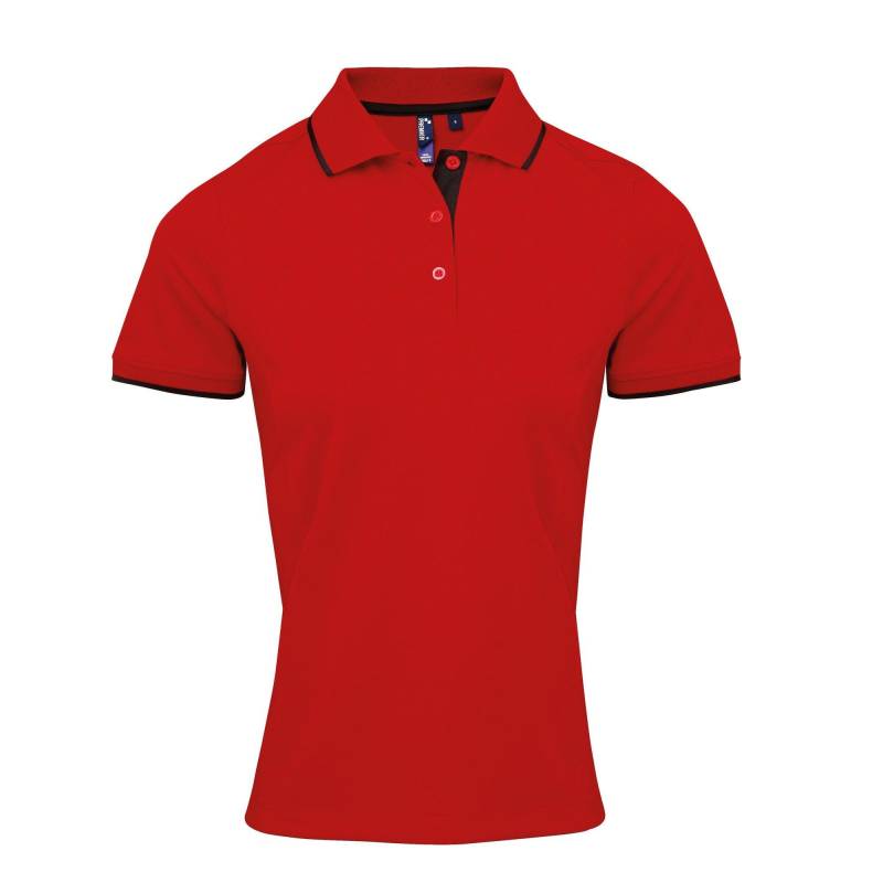 Kontrast Coolkaro Polo Shirt Damen Rot Bunt XS von PREMIER