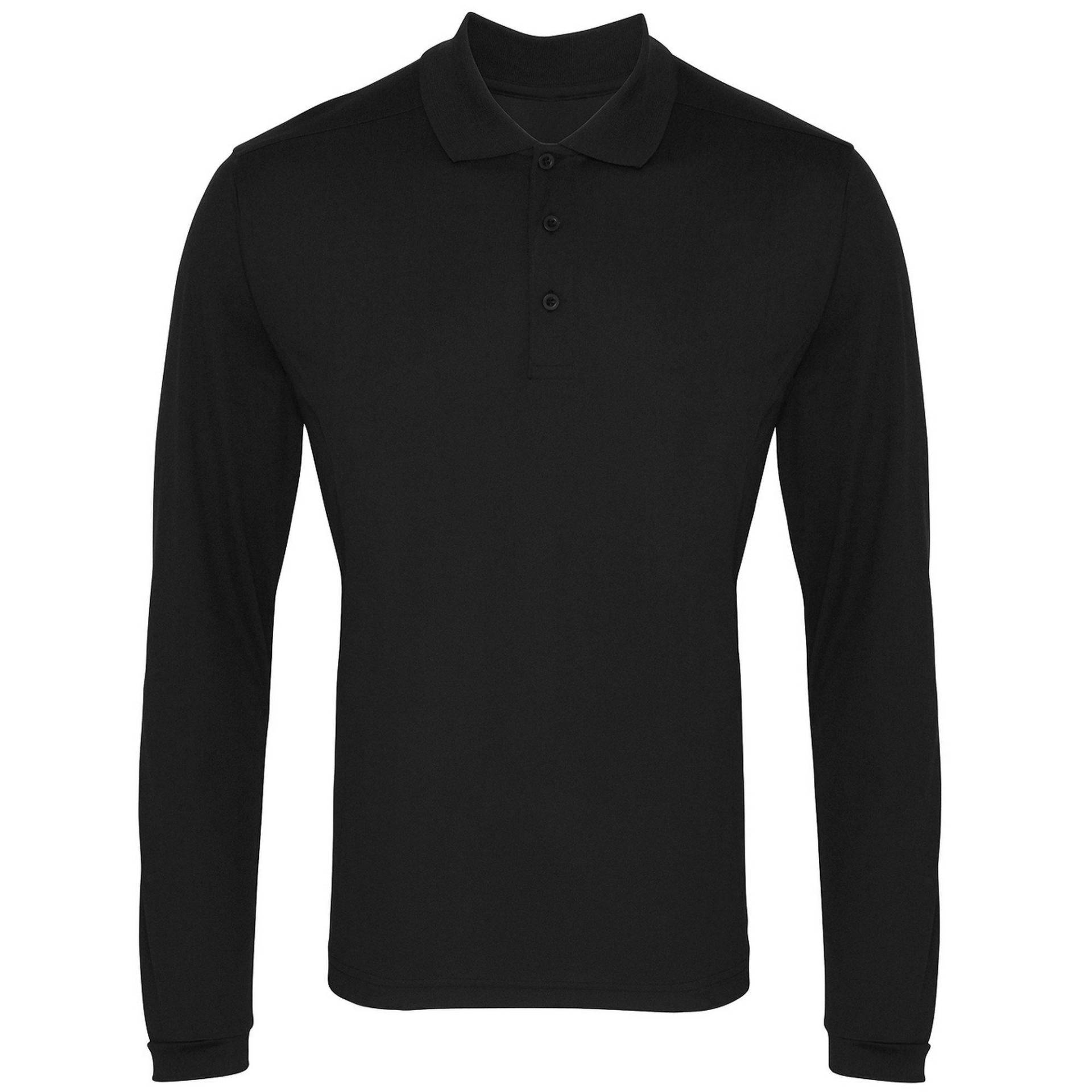 Coolchecker Pique Polohemd, Langärmlig Herren Schwarz 3XL von PREMIER