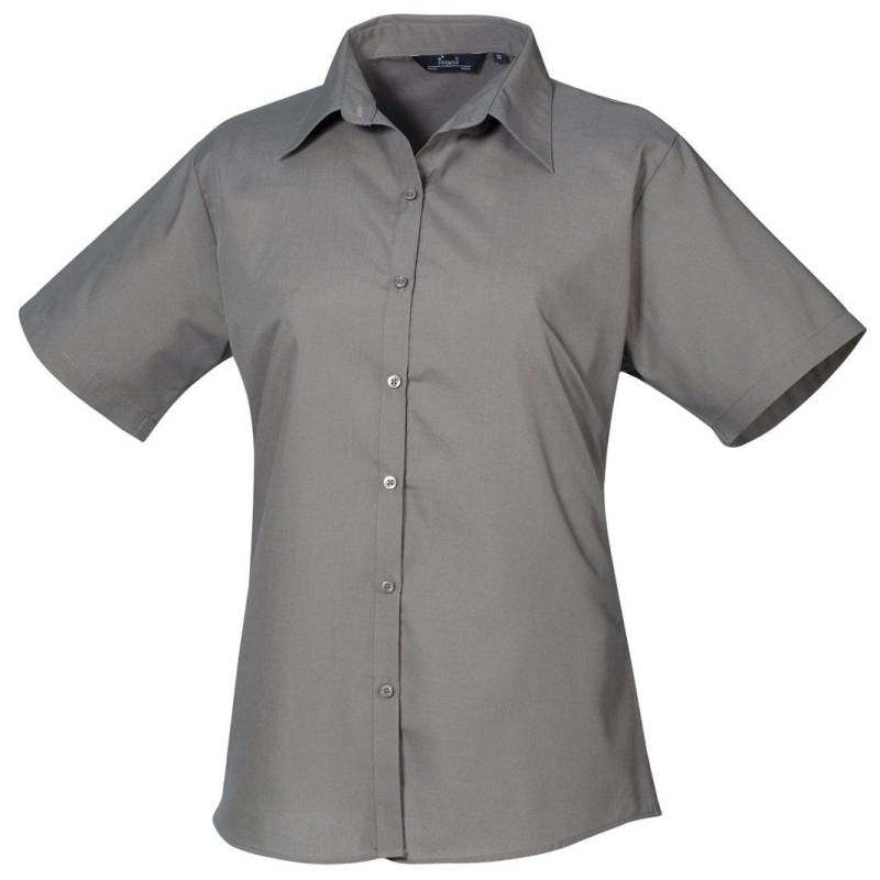 Kurzarm Popeline Bluse Arbeitshemd Damen Grau 38 von PREMIER