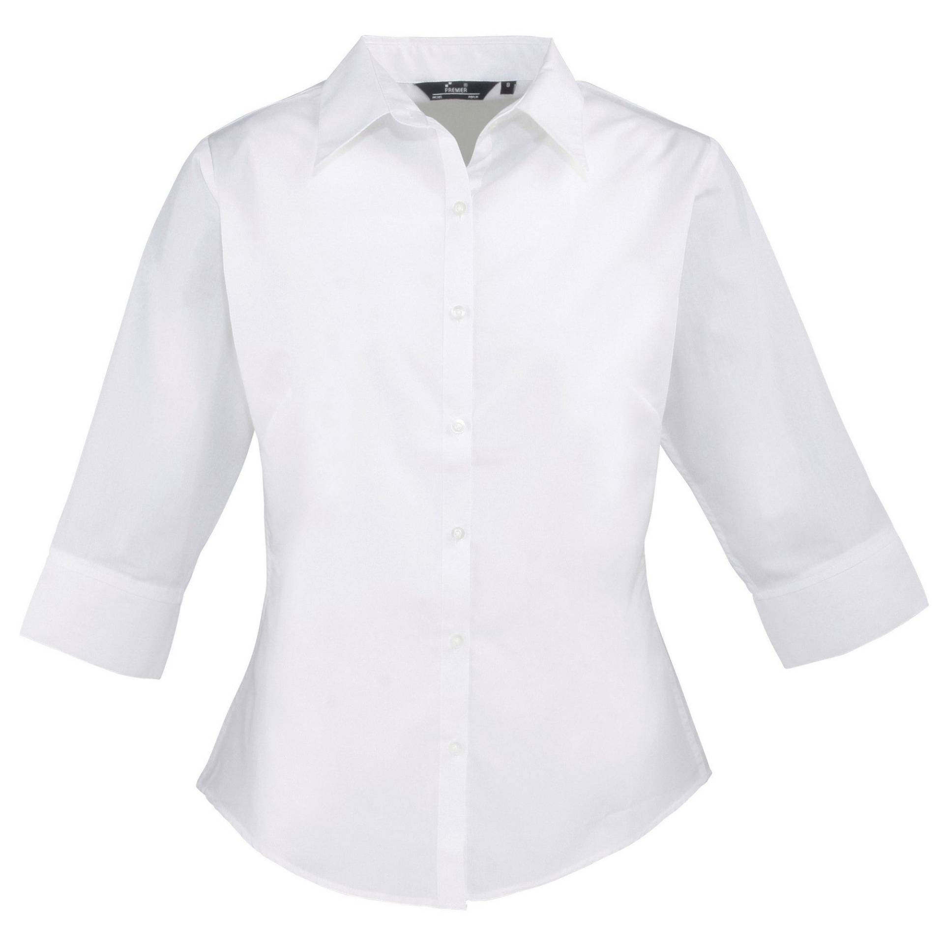 Popeline Bluse Arbeitshemd, 3/4 Arm Damen Weiss 38 von PREMIER